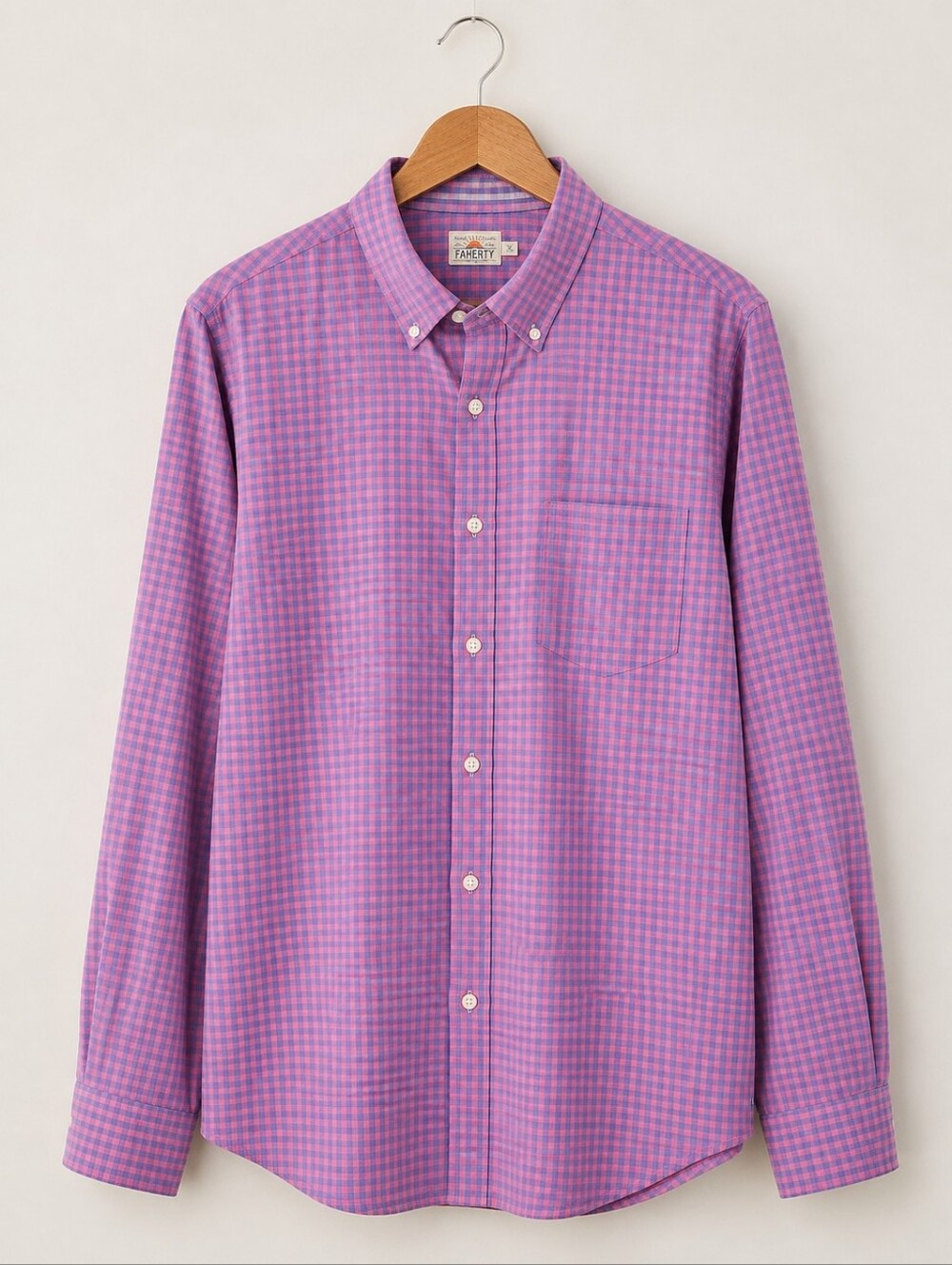 Faherty Brand Men's XL Pink Blue Gingham Button Down Shirt Stretch